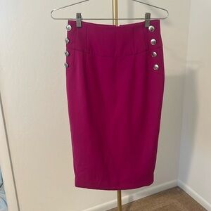 Elegant Magenta Button-Detail Pencil Skirt